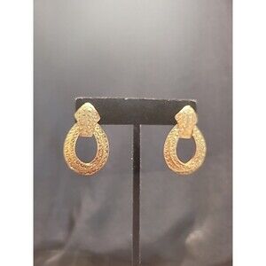 Vintage Womens Drop Dangle Hoop Earrings Pierced Gold Tone Jewelry Costume